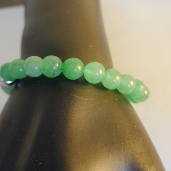 Handcrafted Green  Jade  Stretch Bracelet with Silver Bead  Accent - Picture 3 of 3